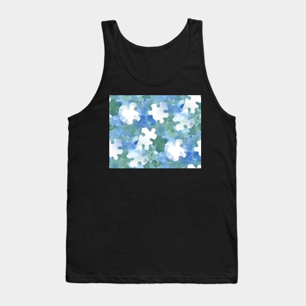 Jigsaw Puzzle Watercolor Silhouette in Blue and Green Watercolor Painting Pattern Tank Top by gloobella